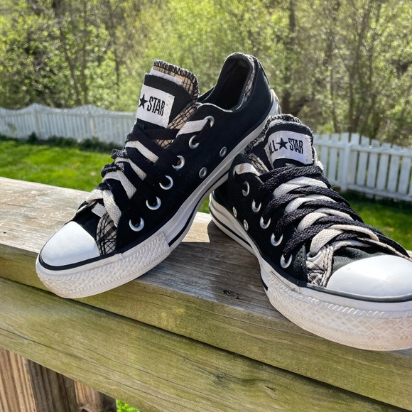 Converse | Shoes | Converse Double Tongue Black Plaid Chuck Taylor Sneakers  Size 5 | Poshmark